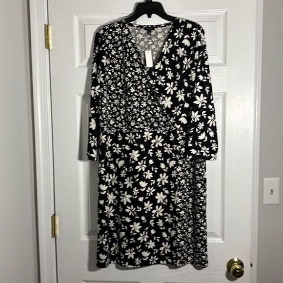 Talbots BICOLOR DITSY WRAP JERSEY DRESS size XL Petite C5-2 - Picture 1 of 3